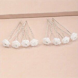 8-PIECE SET WHITE ROSE HAIR PINS